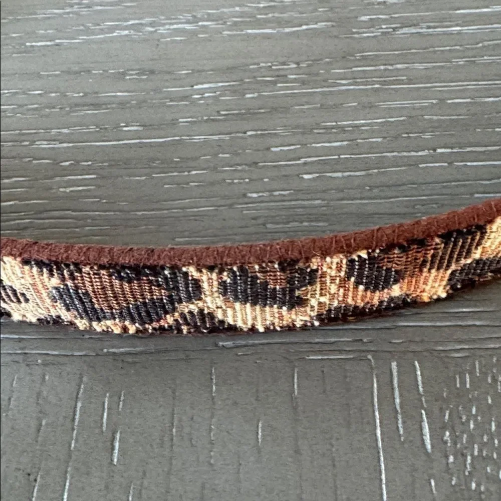 ELITE Accessories Fabric Leopard Print Belt Antiqued Gold Buckle Made in USA L